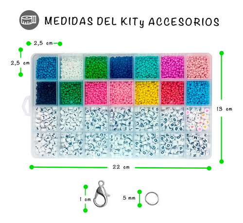 Imagen 2 de 7 de Kit Armado De Pulseras Incluye Tanza Mostacillas Y Tijera.