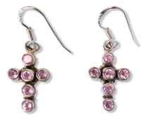 Comprar Aros Colgantes Cruz Amatistas Plata Fina