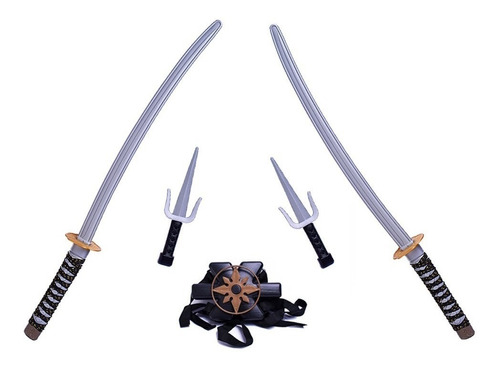 Juego De Armas Ninja Katanas 70 Cm + Accesorios Duende Azul