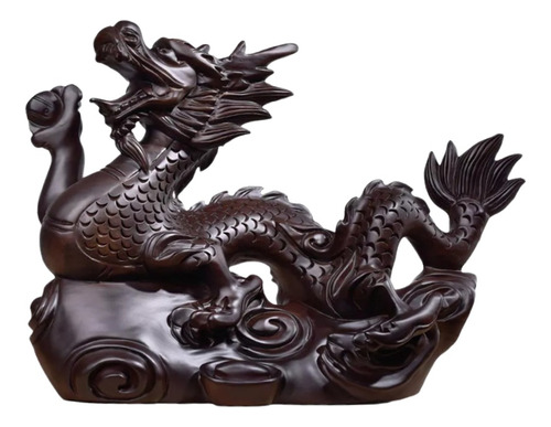 Estatua De Dragón China Tallada En Madera, Decoración
