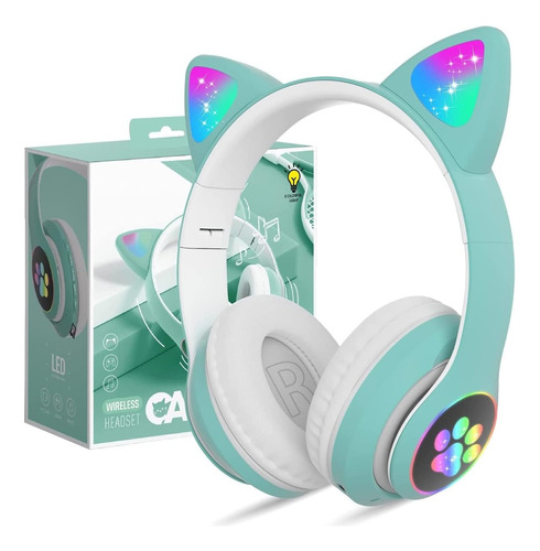 Audífonos Over-ear Gamer Bluetooth Jst-28 Girl Blue Gato Cat