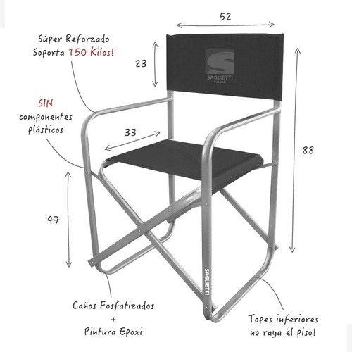 Imagen 5 de 9 de Sillon Director Plegable Hierro Oval Super Reforzado 150 Kg