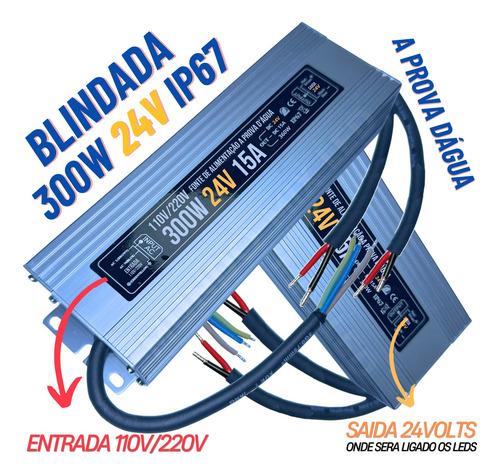 Fonte Blindada A Prova Dágua 300w 24v 12,5a Ip67 Led 24volts