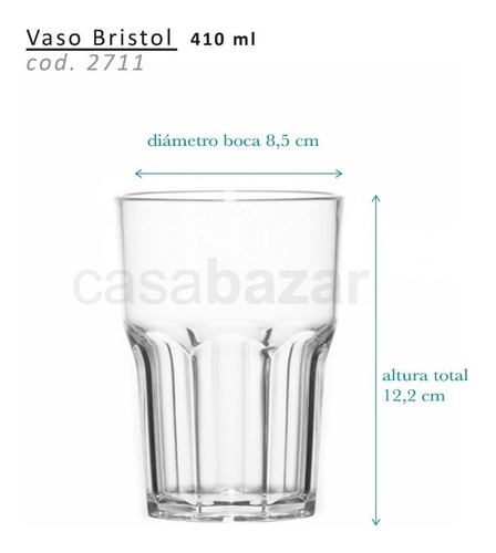 Imagen 2 de 7 de Vaso Vidrio Bristol Agua Gaseosa 410 Ml Nadir Cod.2711 X12u
