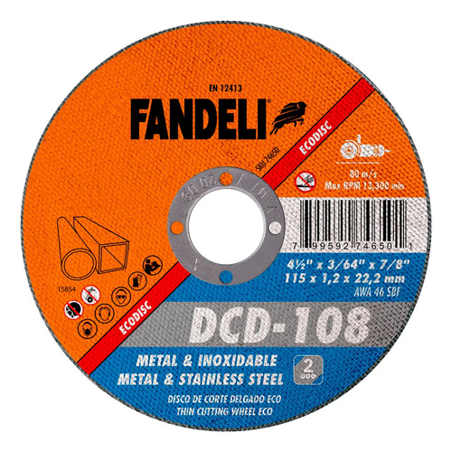 Disco De Corte Delgado 4 1/2 PLG Dcd-108 Eco Fandeli 10 Pz