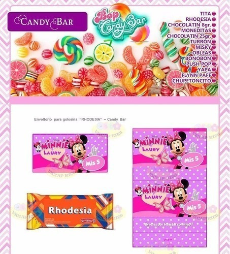 Kit Imprimible Minnie Mouse Candy Bar Invitaciones Y Mas !
