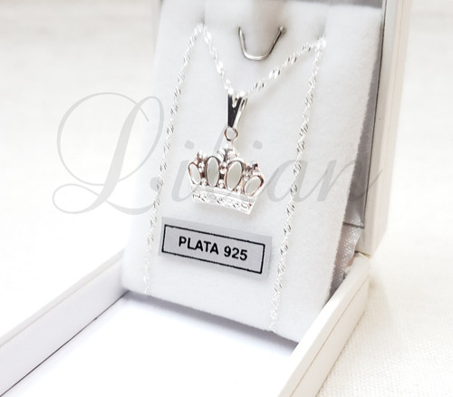 Imagen 1 de 7 de Cadena Y Dije Plata 925 Corona Princesa Novia Mama Hija