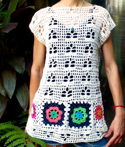 Tejidos Crochet Remera Tunica Artesanal En Hilo