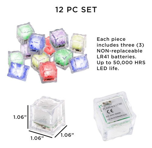 Hielos Led Con Luces 12 Unidades Cotillon Fiesta Fluor Luz