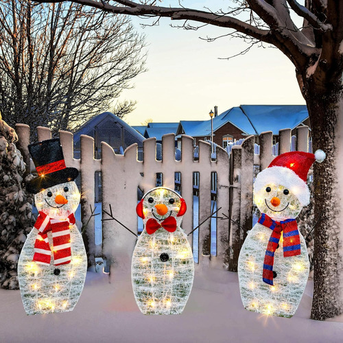 3 Luces De Jardín Con Forma Muñeco De Nieve Adornos Navideño
