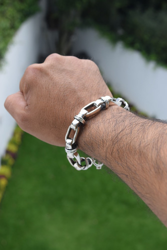 Pulsera Gruesa De Plata Ley .925 Eslabón Largo Para Hombre