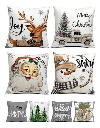 Set De 4 Fundas De Almohada Navideñas Con Impresión A Doble