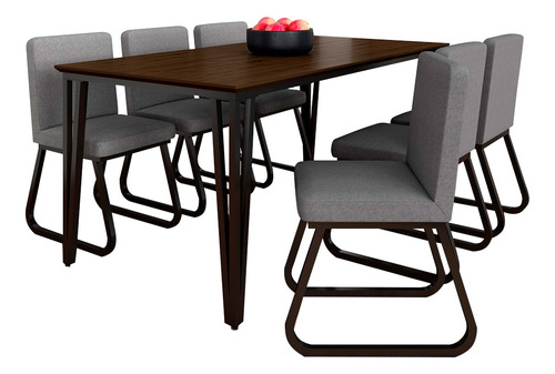 Mesa Com 6 Cadeiras Industrial 1,8 Aspen Pr/imb/cnz - Ma Cor Preto Fosco/imb/linho Cinza