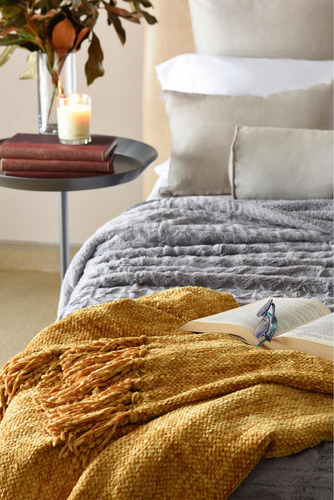 Imagen 5 de 6 de Pie De Cama Manta Tejida Chenille - Importada Usa - Mostaza