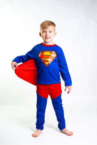 Traje Disfraz Superman Con Capa Para Niños 100% Poliester