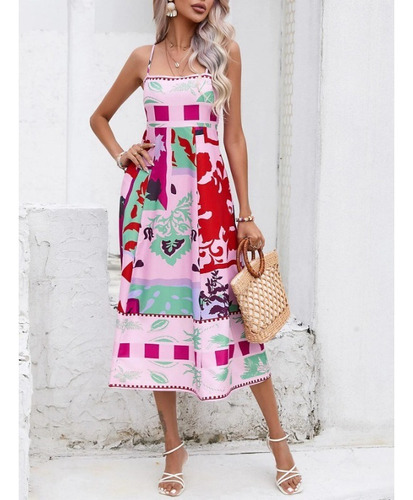 Vestido De Playa Con Estampado De Moda Con Tirantes
