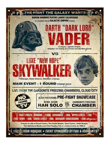 Cartel De Chapa Cine Star Wars Vader Vs Skywalker X951