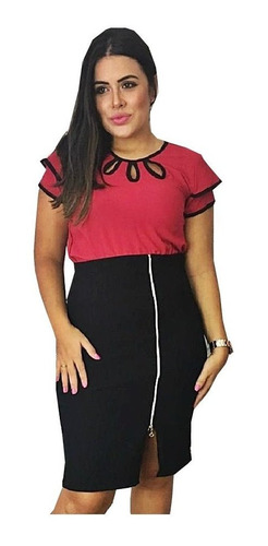 Conjunto Feminino Saia Ziper + Blusa Gota Moda Evangelica