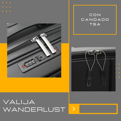 Valija Carry On Wanderlust Urban Mode Hard 20 Pulgadas Color Negro Cabina Viaje Rígida Con Ruedas Dobles Giro 360 Candado Tsa Interior Forrado Poliéster Bolsillo Frontal Asa Telescópica Reforzada