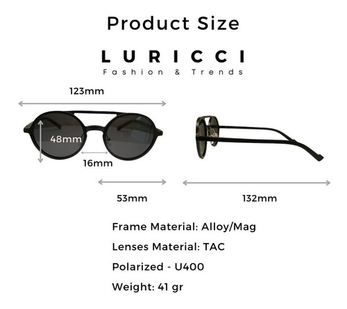 Imagen 5 de 7 de Lentes De Sol Luricci - Polarizados Retro Unisex + Estuche
