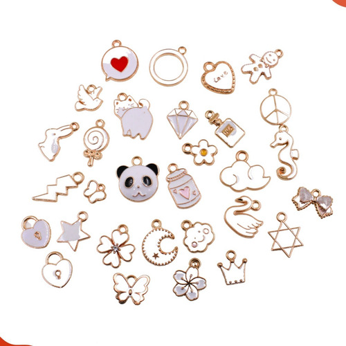 Kit Pingente De Metal Dourado Em Zamac Resinado Com 30 Peças Cor Pingentes Branco