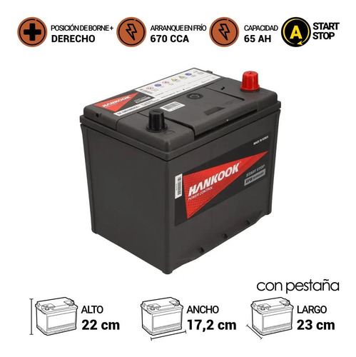 Bateria Hankook Start Stop Efb Q85(90d23l) 65ah 670cca