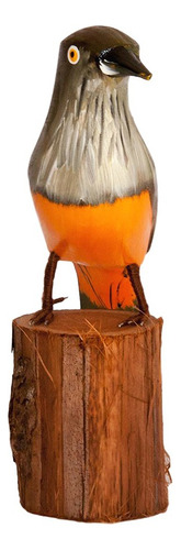Escultura Madeira Recuperada: Sabiá Laranjeira, Tejo (113) Cor Laranja