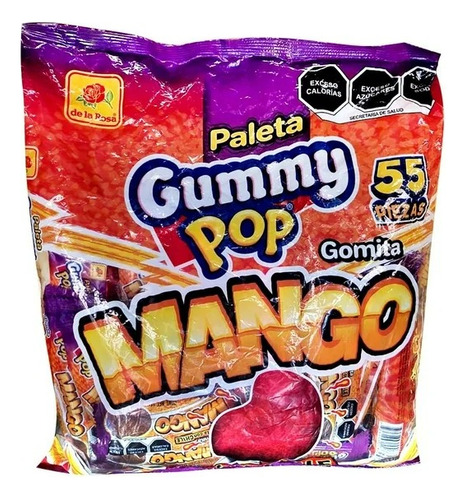 3 Pza Paleta De La Rosa Gummy Pop Gomita Sabor Mango Cubiert