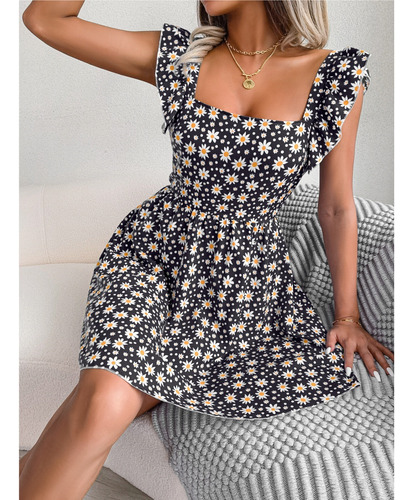 Vestido De Playa Mujer Sin Espalda Vendaje Patrón Floral