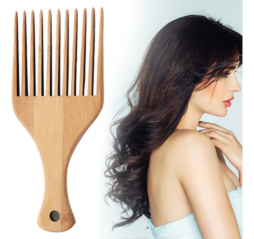 Peine Afro De Bambú Antiestático, Con Forma De Horquilla, Pa