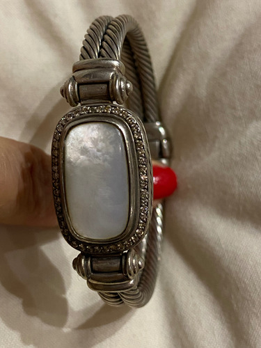 Brazalete Doble Cable David Yurman Plata Y Madre Perla Plateado 18 Cm 18 Cm (Usado)