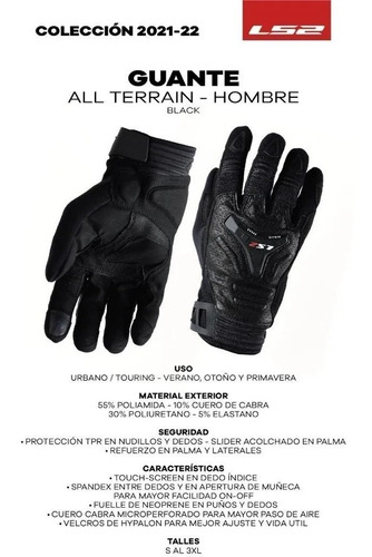 Imagen 5 de 9 de Guantes Moto Cortos Ls2 All Terrain Negro Cuotas