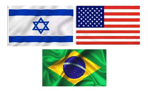 Kit Bandeira De Israel + Estados Unidos Eua + Brasil 150x90