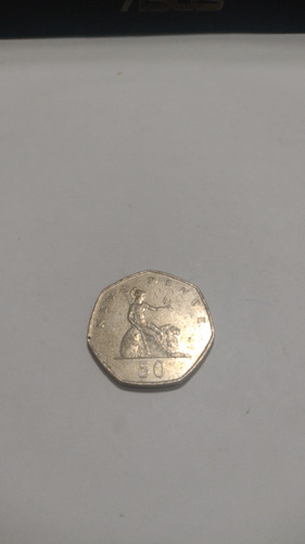 Inglaterra Moneda 50 Pence 1969 Usada