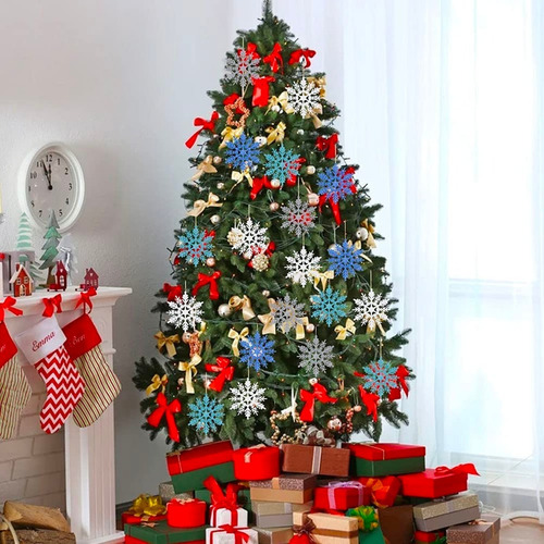 Domybest 24pcs de Copos de Nieve decoración de árbol de Navidad Copo de Nieve de plástico Brillante Ornamentos de árbol de Navidad 