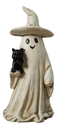 Figura De Fantasma De Halloween Y Gato Negro, Beige