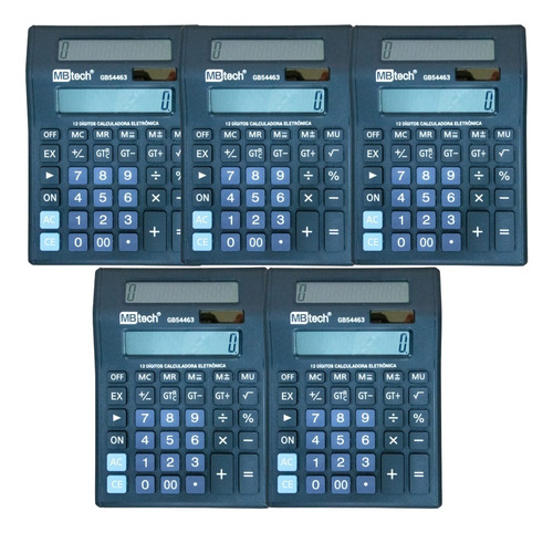 Kit 5 Calculadoras Eletronicas 12 Digitos 2 Visores Gb54463
