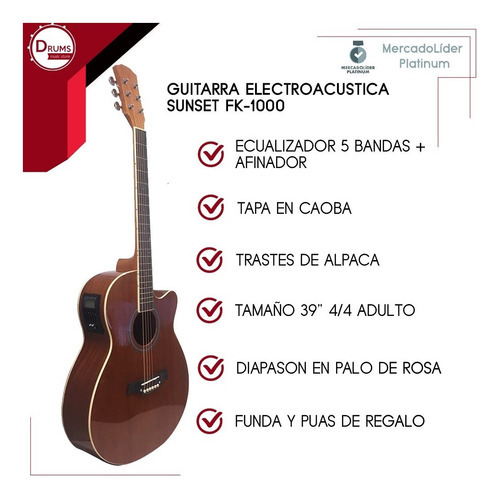 Imagen 2 de 10 de Guitarra Electroacústica Cuerdas De Acero Micrófono Funda
