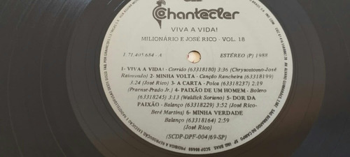 Lp Milionário E José Rico Viva A Vida V 18 Pôster (Usado)