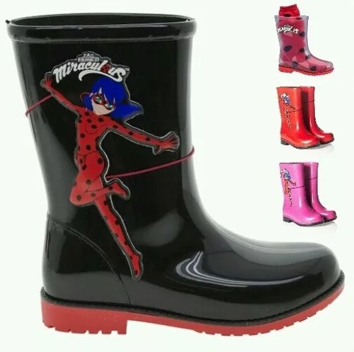 Bota Galocha Ladybug Lady Bug Miraculuos Preta Vermelha Rosa | Mercado Livre