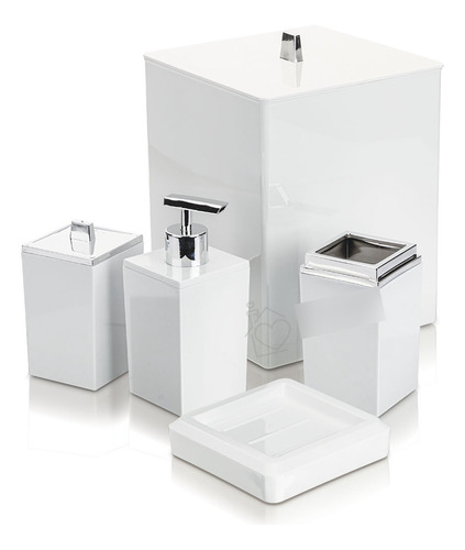 Kit Lavabo Luxo 5 Peças Alto Brilho Acessórios Para Banheiro Cor Branco
