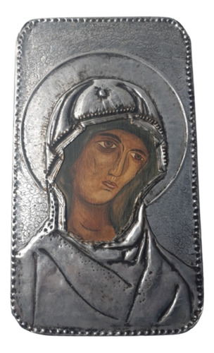 Cuadro Icono Bizantino Con Metal Repujado Virgen (Usado)