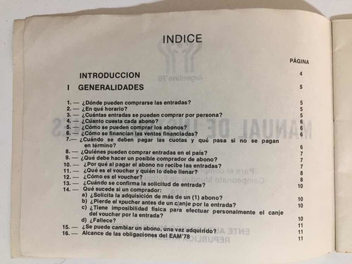 Manual De Instrucciones. Venta De Entradas. Argentina 78 (Usado)