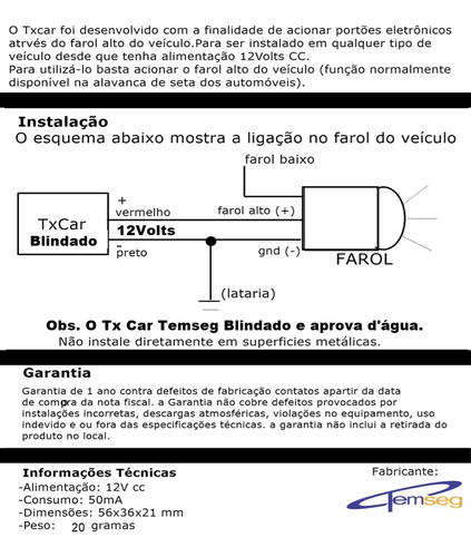 Tx Car 433mhz Long Range Portão Automa Garen Ppa Seg 10 Unid