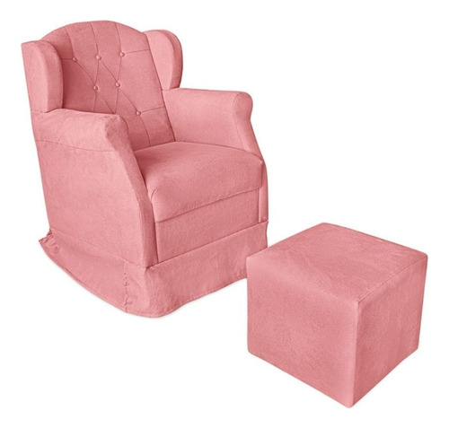 Poltrona Amamentação Com Balanço E Puff Luxo Suede Manuela Cor Rose