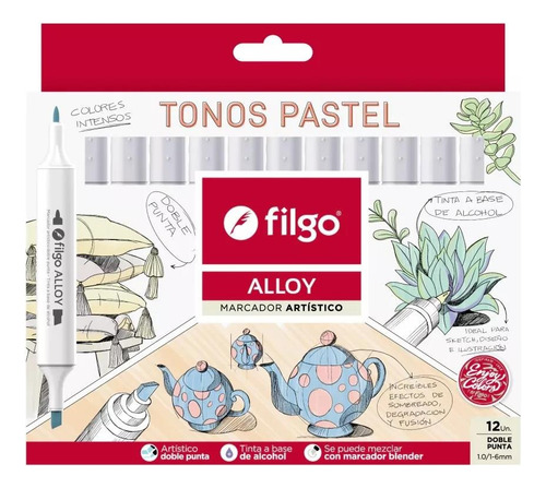 Marcador Artístico Doble Punta Tonos Pastel Alloy Filgo