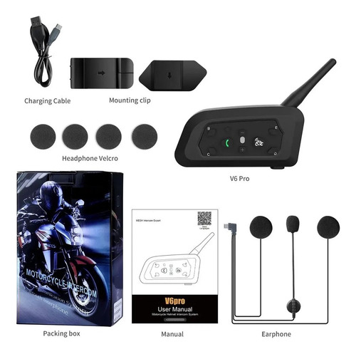 2 Intercomunicadores V6 Pro Bluetooth + Controle P/ Capacete