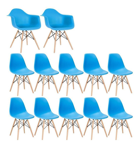 Kit Cadeiras Eames Wood 2 Daw E 10 Dsw Eiffel Coloridas Estrutura Da Cadeira Azul-céu