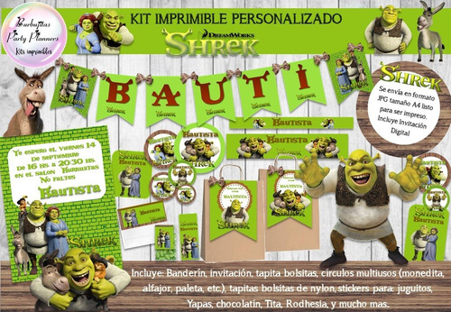 Kit Imprimible Candy Bar Shrek Personalizado