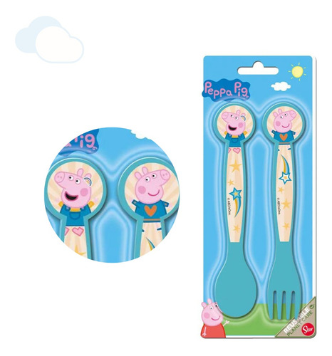 Set Cubiertos Cuchara Tenedor Peppa Pig Alimento Infantil